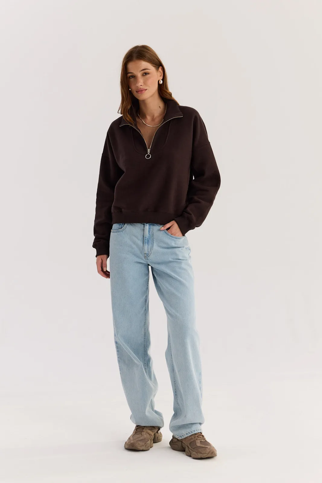 TALYA Bluzy|Bluzy^Bluza Zipi dark chocolate