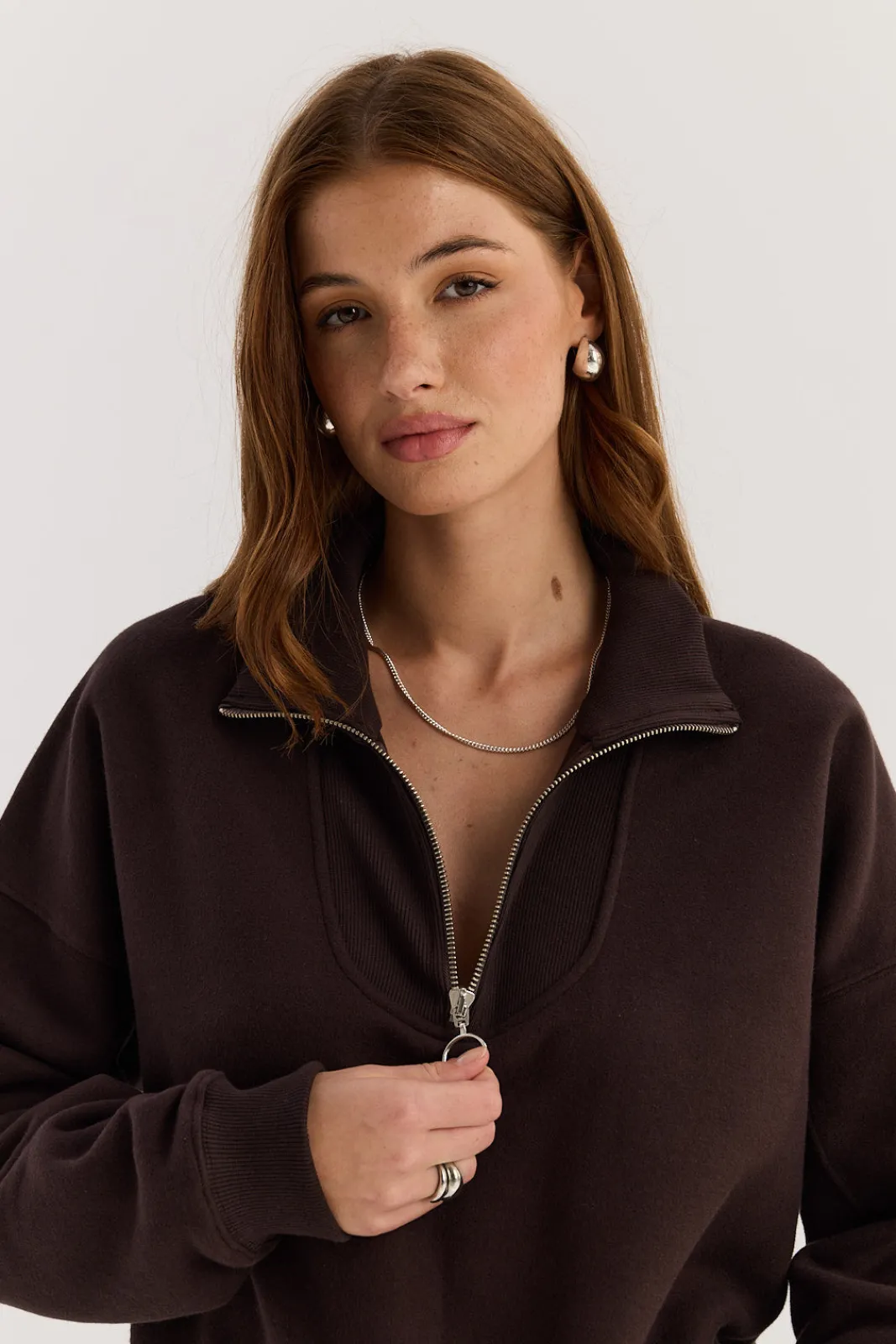 TALYA Bluzy|Bluzy^Bluza Zipi dark chocolate