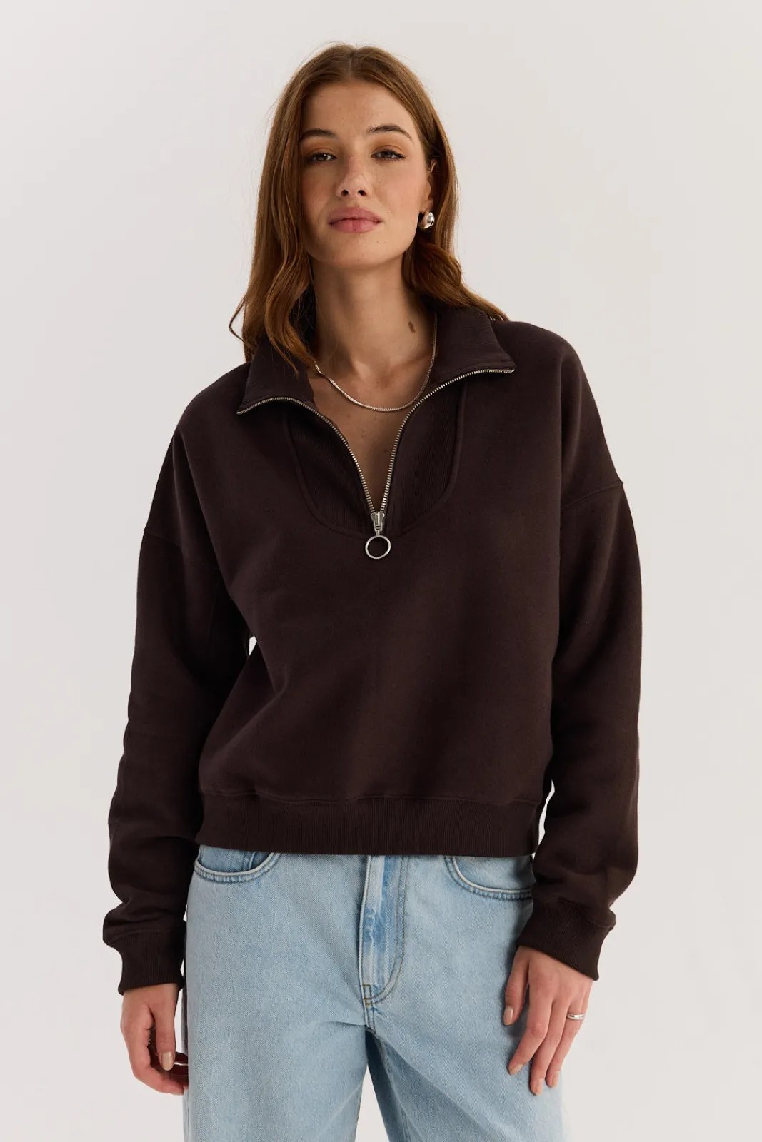 TALYA Bluzy|Bluzy^Bluza Zipi dark chocolate