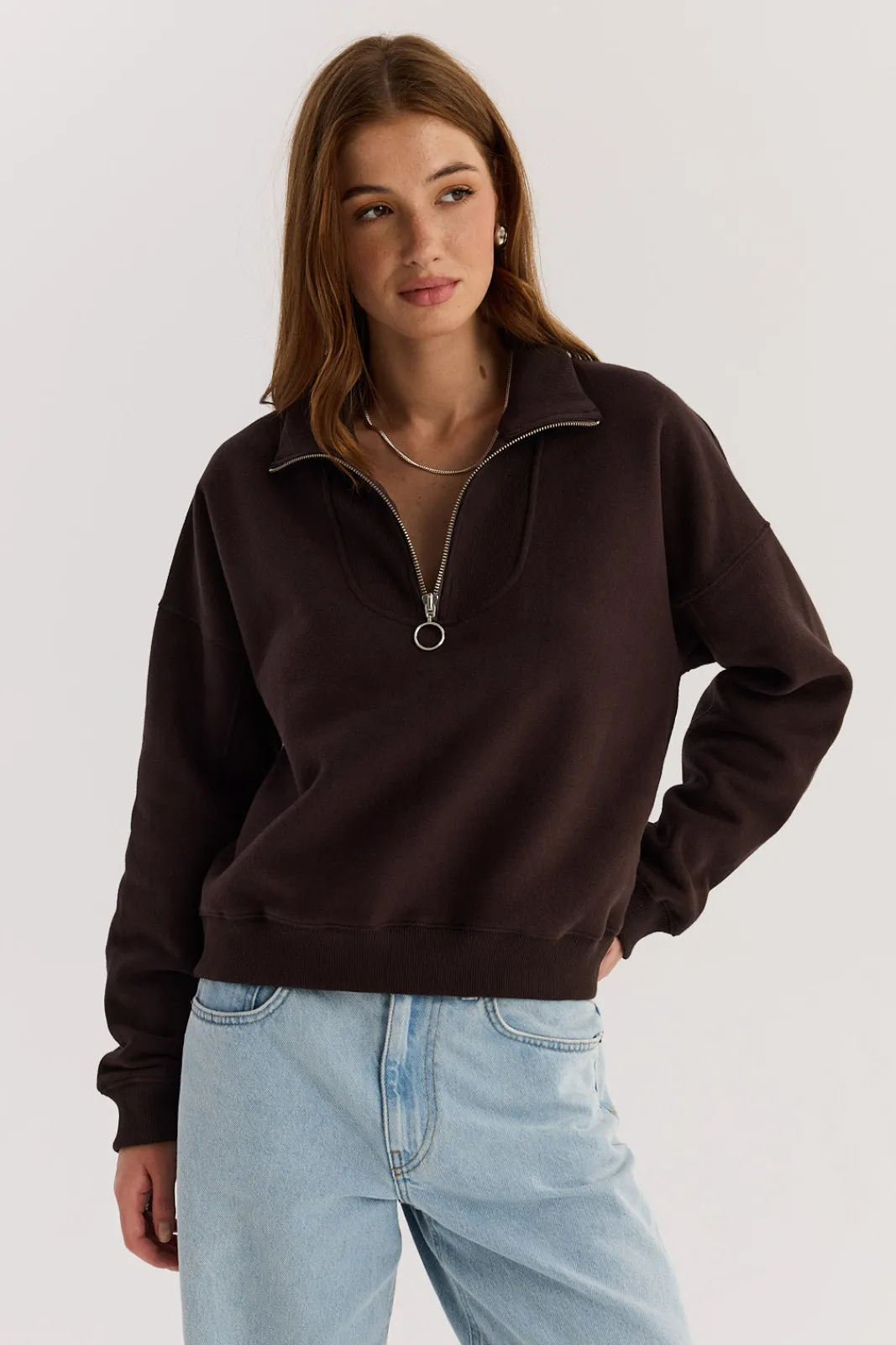 TALYA Bluzy|Bluzy^Bluza Zipi dark chocolate