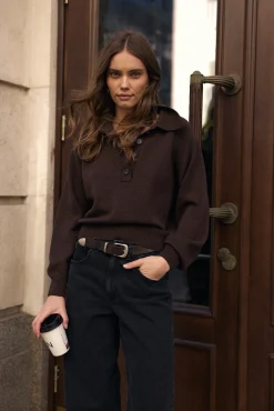 TALYA Swetry^Sweter Polo Bobby dark chocolate