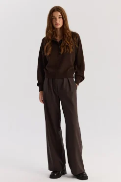 TALYA Swetry^Sweter Polo Bobby dark chocolate