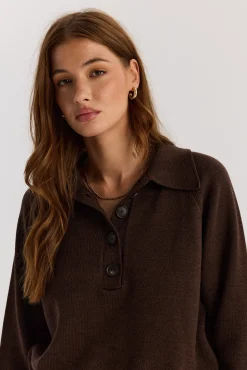 TALYA Swetry^Sweter Polo Bobby dark chocolate