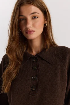 TALYA Swetry^Sweter Polo Bobby dark chocolate