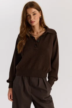 TALYA Swetry^Sweter Polo Bobby dark chocolate