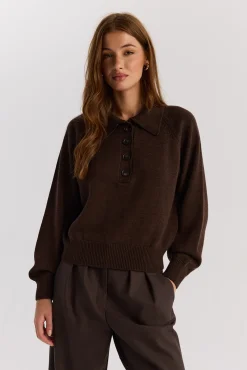 TALYA Swetry^Sweter Polo Bobby dark chocolate