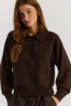 TALYA Swetry^Sweter Polo Bobby dark chocolate