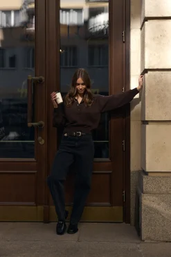 TALYA Swetry^Sweter Polo Bobby dark chocolate
