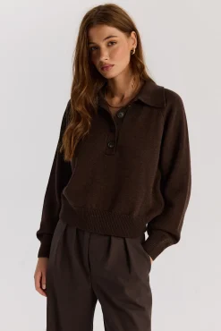 TALYA Swetry^Sweter Polo Bobby dark chocolate
