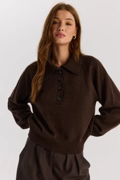 TALYA Swetry^Sweter Polo Bobby dark chocolate