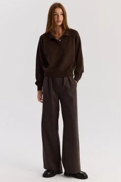 TALYA Swetry^Sweter Polo Bobby dark chocolate
