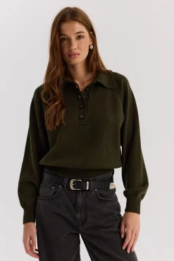 TALYA Swetry^Sweter Polo Bobby khaki