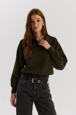 TALYA Swetry^Sweter Polo Bobby khaki