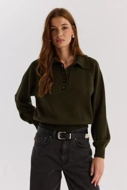 TALYA Swetry^Sweter Polo Bobby khaki