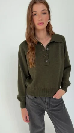 TALYA Swetry^Sweter Polo Bobby khaki