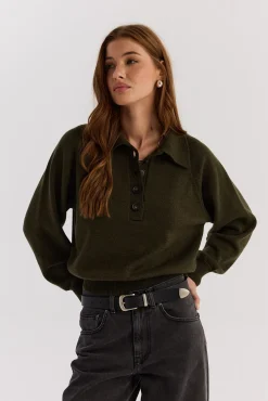 TALYA Swetry^Sweter Polo Bobby khaki
