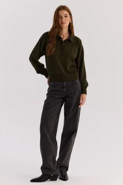 TALYA Swetry^Sweter Polo Bobby khaki