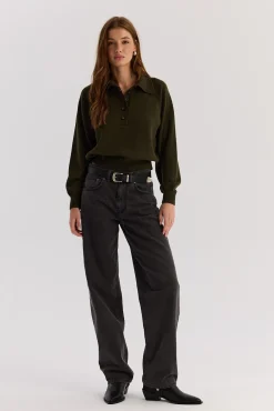 TALYA Swetry^Sweter Polo Bobby khaki