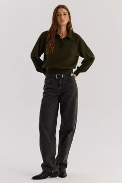 TALYA Swetry^Sweter Polo Bobby khaki