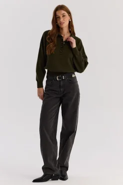 TALYA Swetry^Sweter Polo Bobby khaki