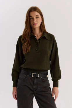 TALYA Swetry^Sweter Polo Bobby khaki