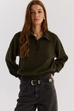 TALYA Swetry^Sweter Polo Bobby khaki